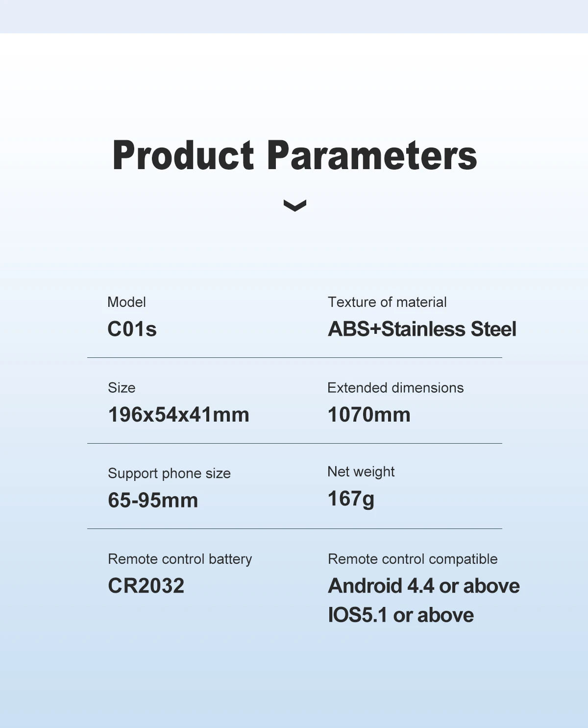 C01s Selfie Stick Tripod with Fill Light, Detachable Phone Bracket Monopod,  Wireless Bluetooth Remote for Huawei iPhone Android