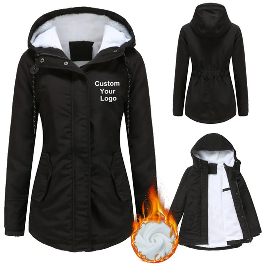 New Custom Your Logo Parker Coat New Warm Coat for Fall/winter Women's Long-sleeved Zipper Pocket Padded Coat Jacket