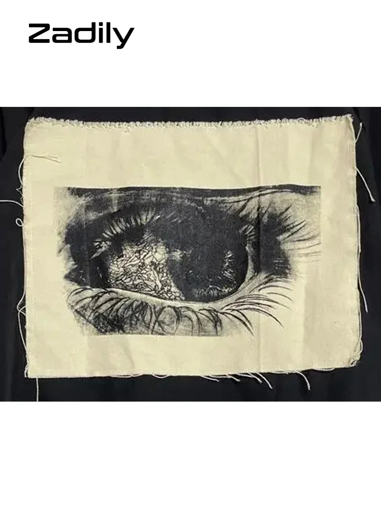 Women's Button Up Loose Blouse, Short Sleeve Shirt, Patch Designs, Tunic, Gothic Streetwear, Female Clothing, Summer, Y2k, 2024