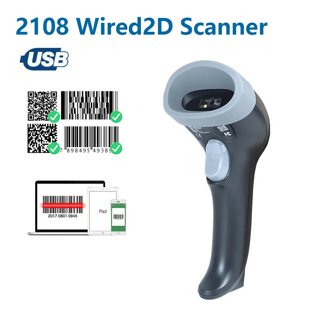 1D/2D  Supermarket Handhel  Barcode Bar  Code Scanner  Reader QR   PDF417 Bluetooth 2.4G Wireless &Wired USB Platform