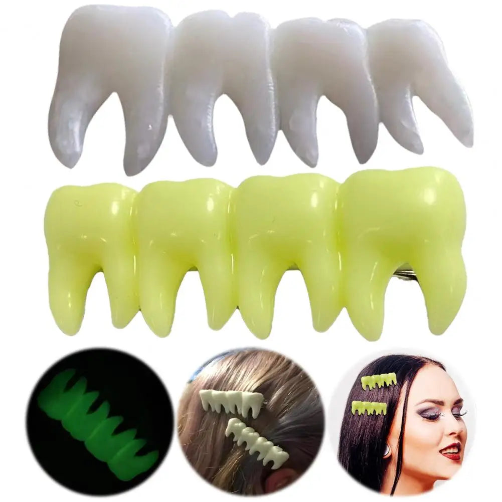 Gothic Style Girl Teeth Hair Clips Halloween Tooth Shape Hairpins Glow in the Dark Hair Pins Hair Accessories