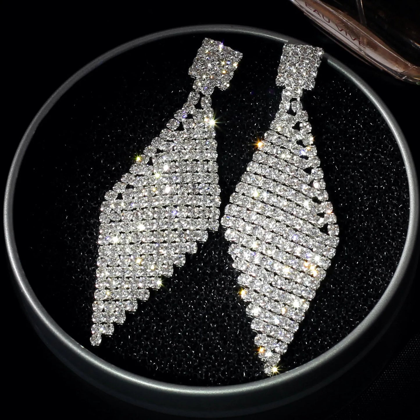 Shiny Multicolored Crystal Long Drop Earrings For Women Brides Classic Geometry Square Dangle Earring Wedding Party Jewelry Gift