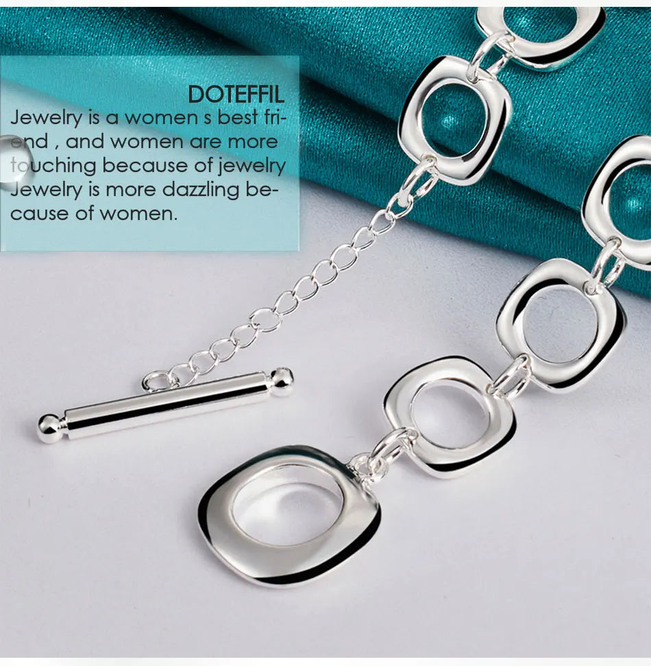 DOTEFFIL 925 Sterling Silver Square Round Chain Necklace For Women Man Charm Wedding Engagement Party Fashion Jewelry