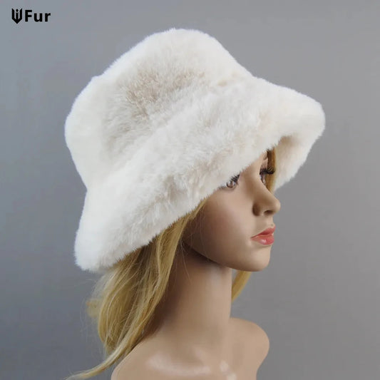 Fake Rabbit Fur Hats 2025 New Style Super Soft Women Winter Hat Cotton Lining Warm Russian Fashion Ski Beanies Plush Solid Color