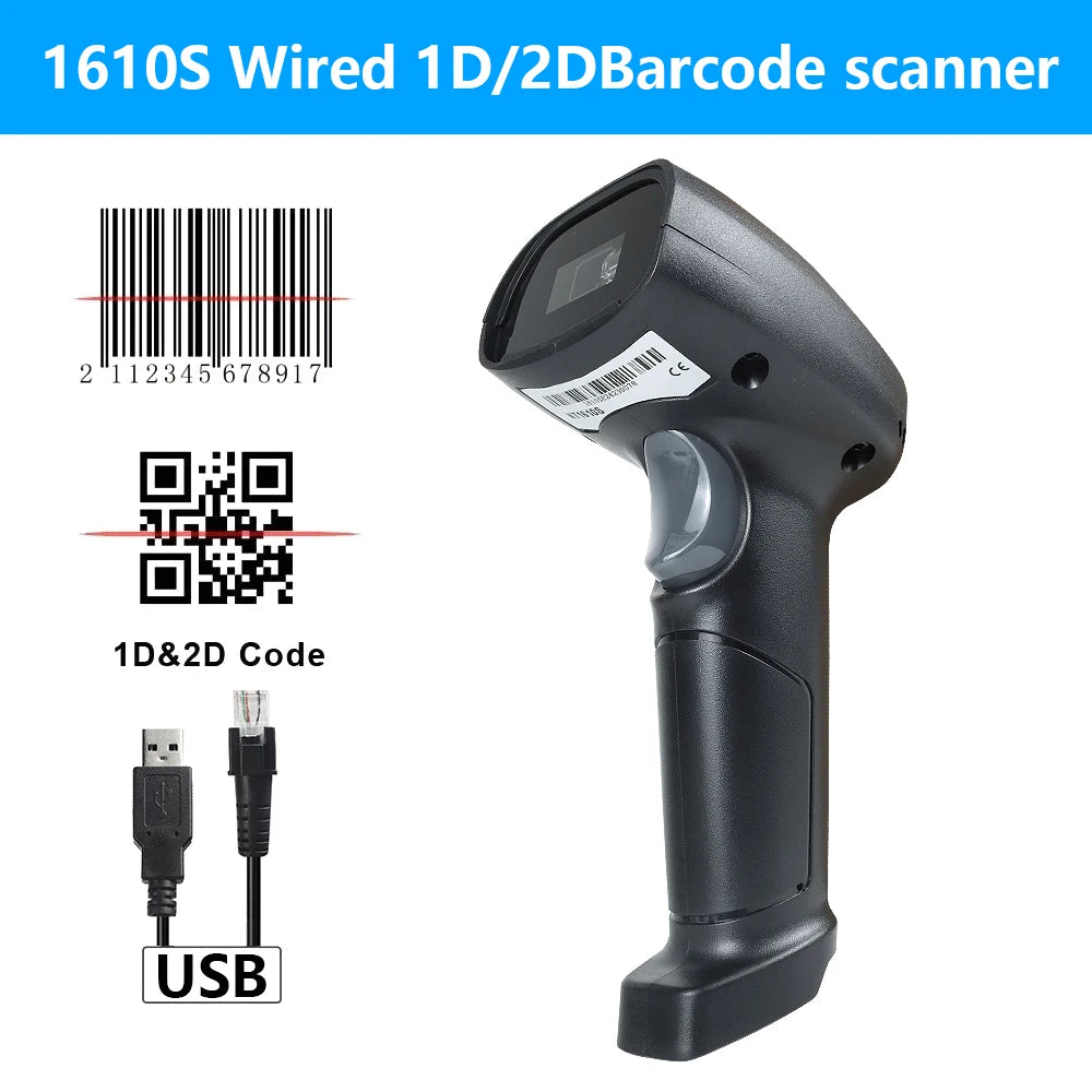 1D/2D  Supermarket Handhel  Barcode Bar  Code Scanner  Reader QR   PDF417 Bluetooth 2.4G Wireless &Wired USB Platform