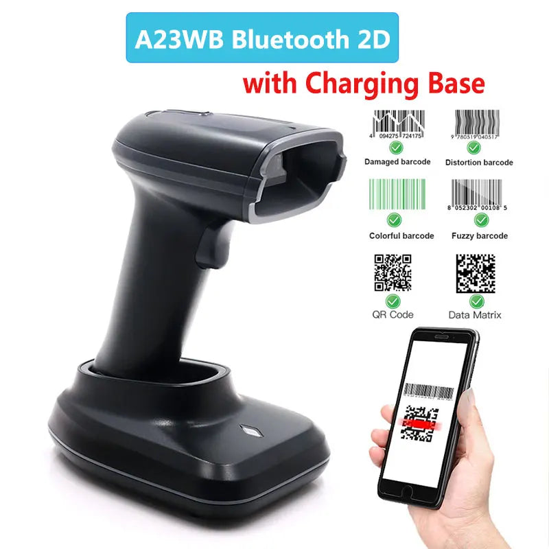 1D/2D Barcode Scanner Wired/Wireless/Bluetooth QR Code Reader for Pos System,PDF417 Desktop Scanner for Warehouse Inventory Shop