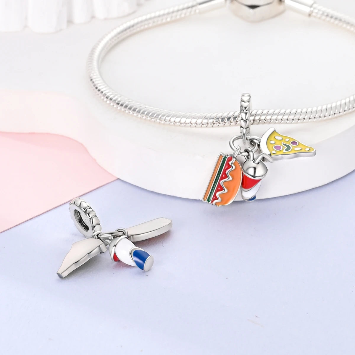 925 Silver Plated Firefly Pizza Cake Charms Fit Original Pandora Bracelet Making Fashion Jewelry