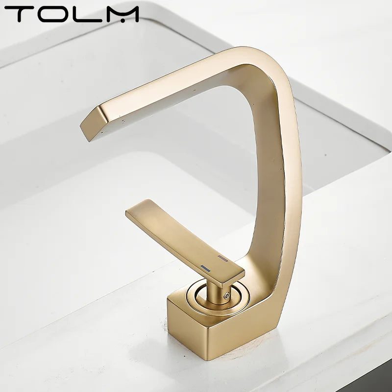 TOLM Chrome White Basin Faucet Deck Mounted Waterfall Bathroom Vessel Sink Mixer Tap Single Handle Hot Cold Water Tap