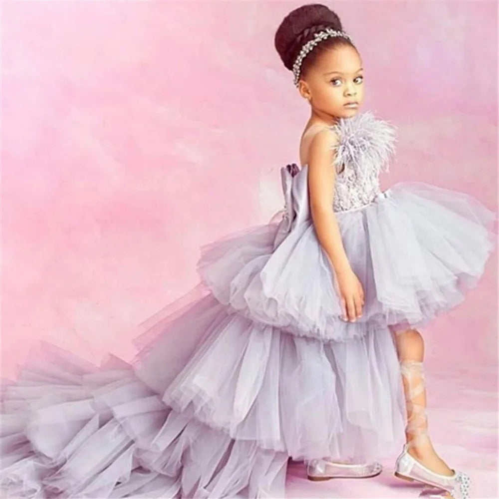 Flower Girl Dresses For Wedding Sheer Long Sleeve Lace Applique Back Girls Pageant Gowns Princess Dresses  Comunion