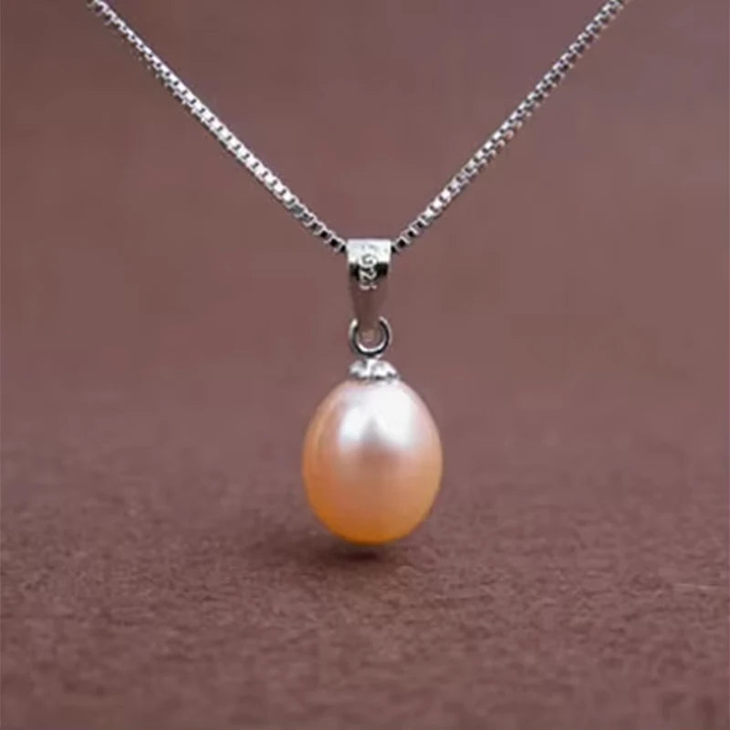 ZHBORUINI Big Sale Pearl Necklace 9-10mm Drop Shape 925 Sterling Silver Natural Freshwater Pearl Pendant Jewelry For Women Gift