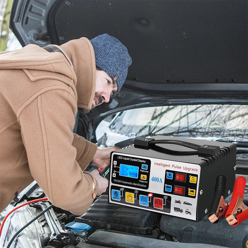 Car Battery Charger Pulse Repair LCD Display Smart Fast Charge 12V/24V Self-Stop Car Battery Charger For Auto Motorcycle Charger