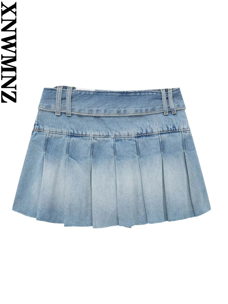 XNWMNZ Women's Fashion 2023 Denim Box Pleated Mini Skirt Women High Street High waist Zipper Versatile Female Chic Dresses