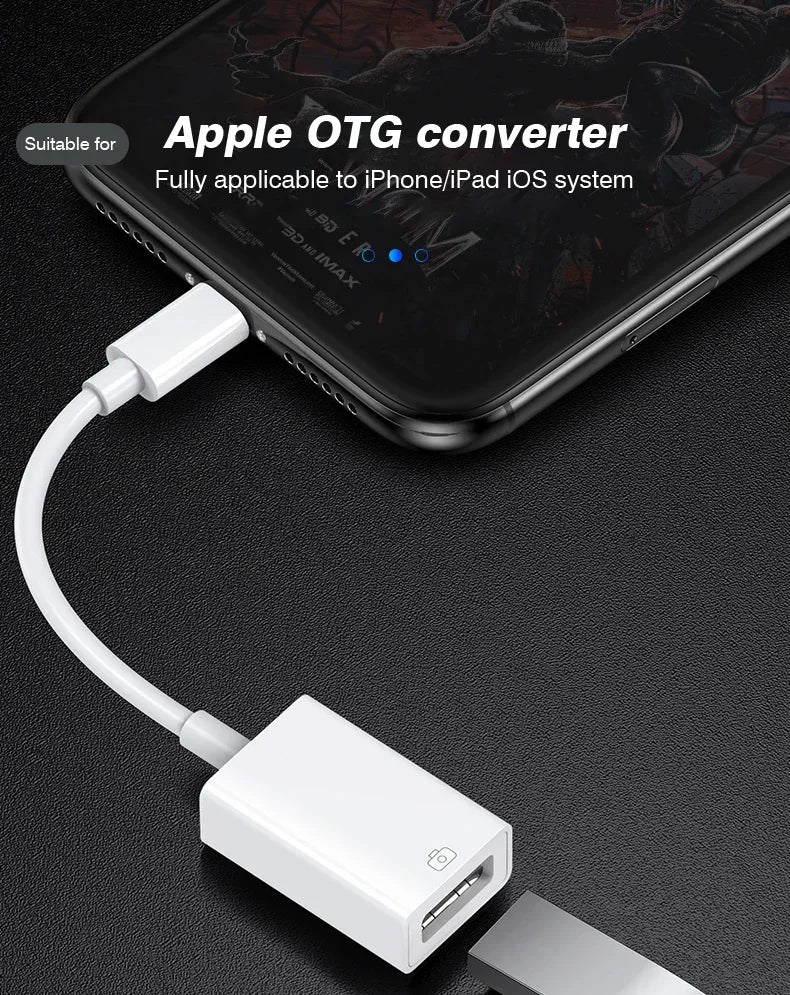 OTG Adapter For iPhone 16 15 14 13 12 Pro Max XR 8 Plus 8 Pin To USB Cable 3.0 Converter For Mouse Keyboard Camera Card Reader