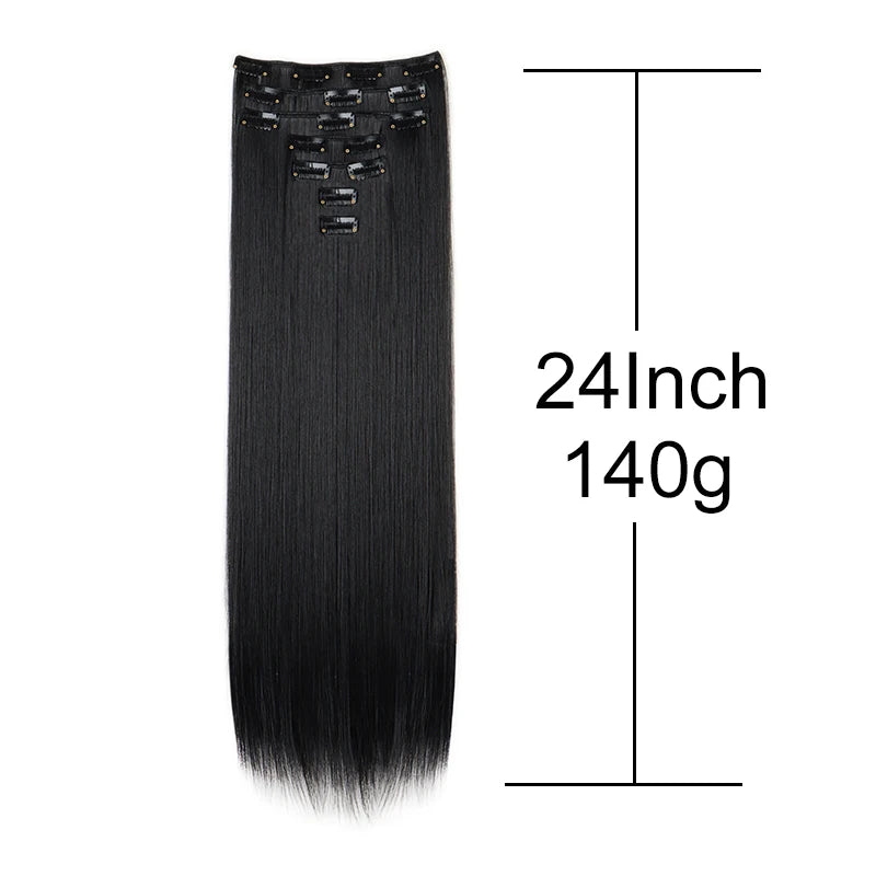 16 clips Synthetic Long Straight Hair Extensions Clips in Hair Black Brown 7Pcs/set Hairpiece for Women