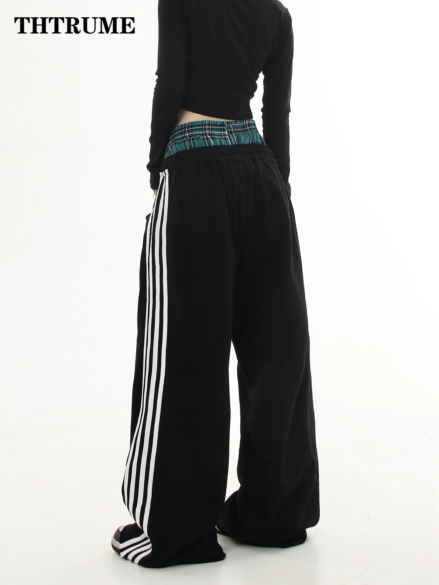Y2K Vintage Women Pants Casual Simple Striped Loose Straight High Street Hip Hop Pant Casual Oversized High Waist Chic Trousers