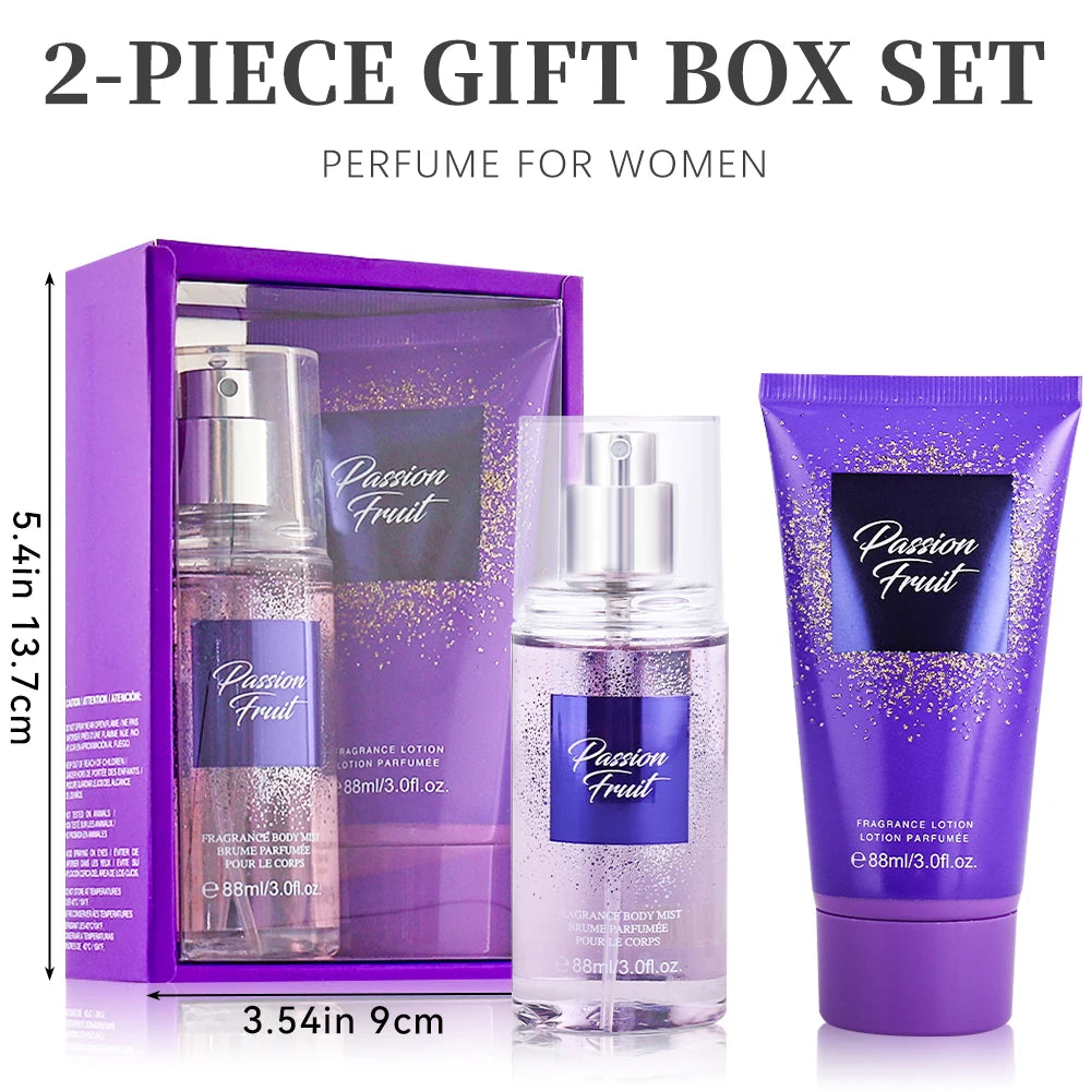 Women's Fragrance Sets 3fl.oz Body Mist and 3fl.oz Body Lotion 2 Pcs PASSION FRUIT Body Mist & Lotion Gift for Women Long