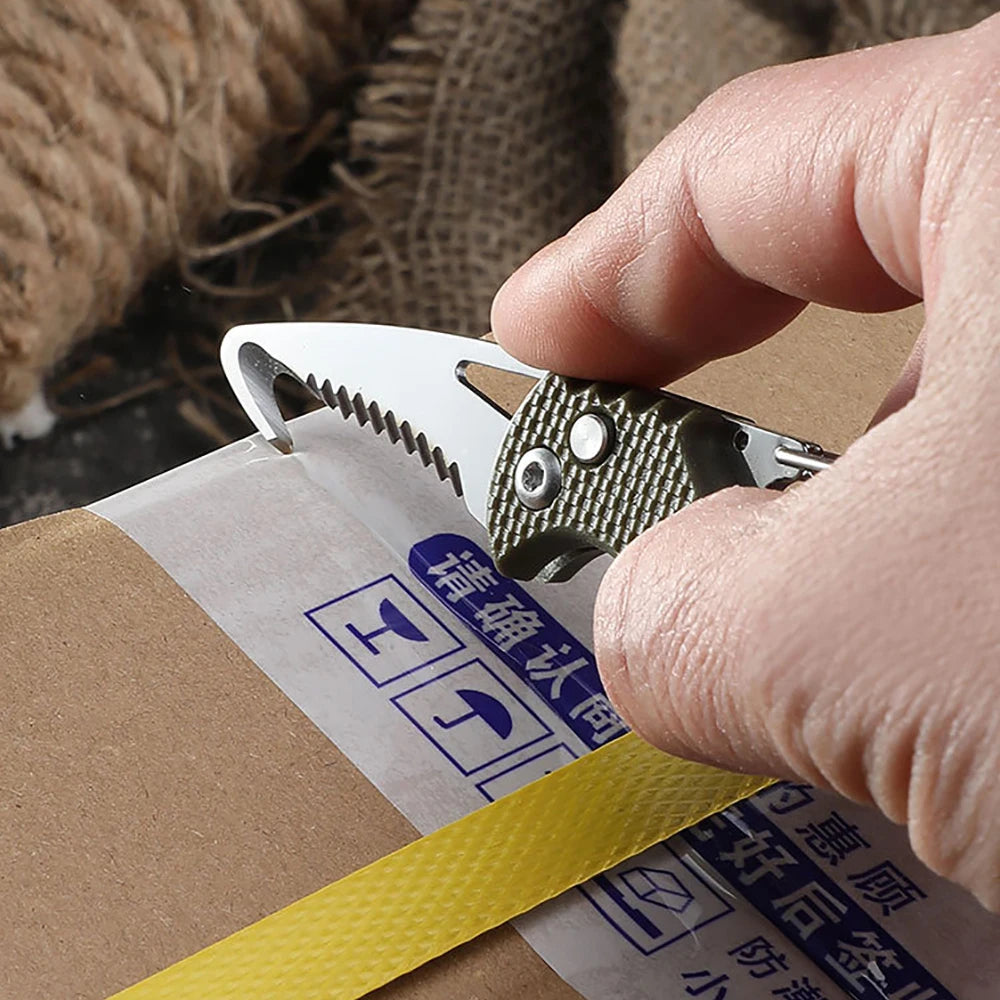 Portable Multifunctional Tool Knife Foldable Serrated Sharp Express Parcel Knife Keychain With Hook Cut Rope Survival Tool