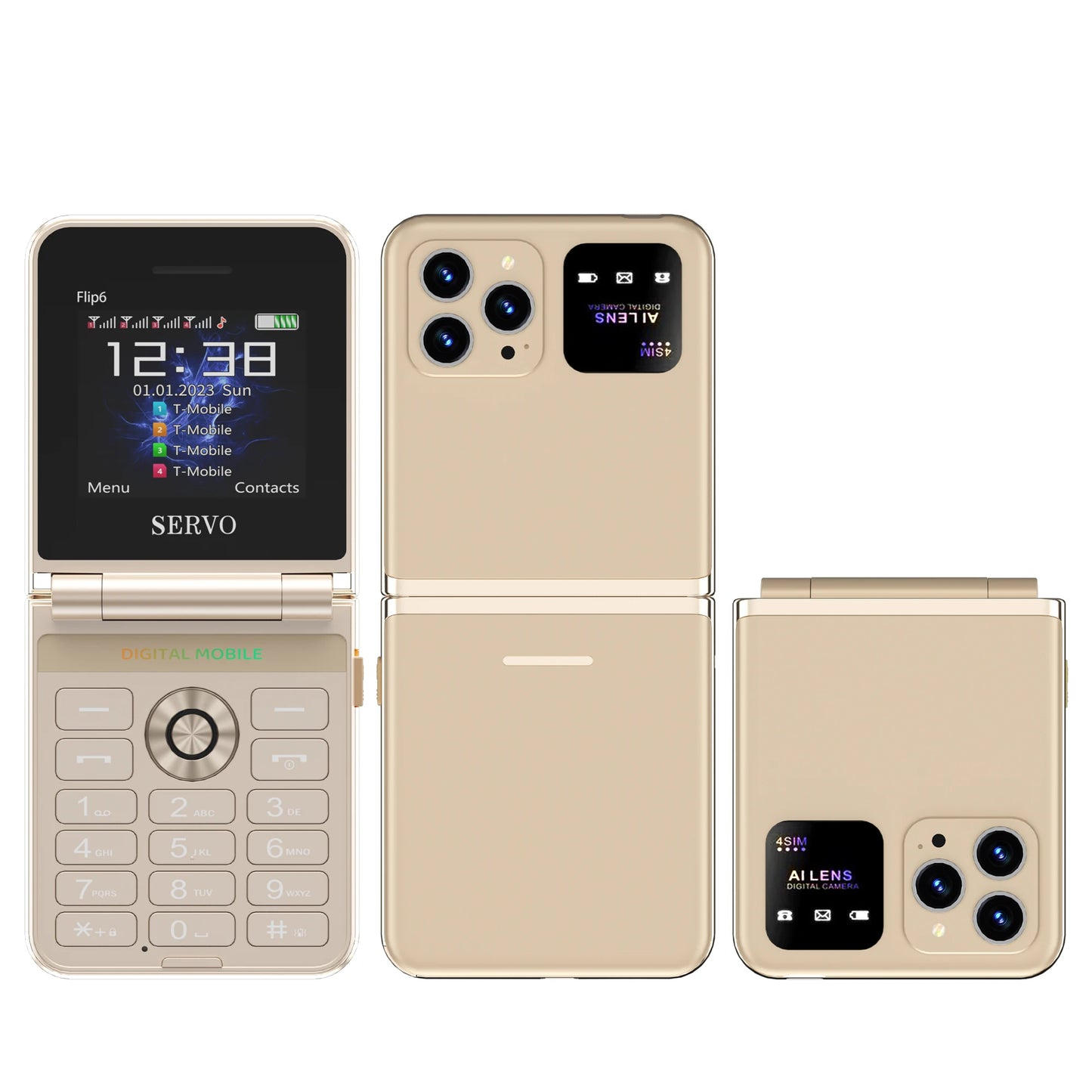 SERVO Flip6 GSM Fold Mobile Phone 4 SIM Card 2.4'' Screen Auto Call Record Button Torch Speed Dial Magic Voice Popular Cellphone