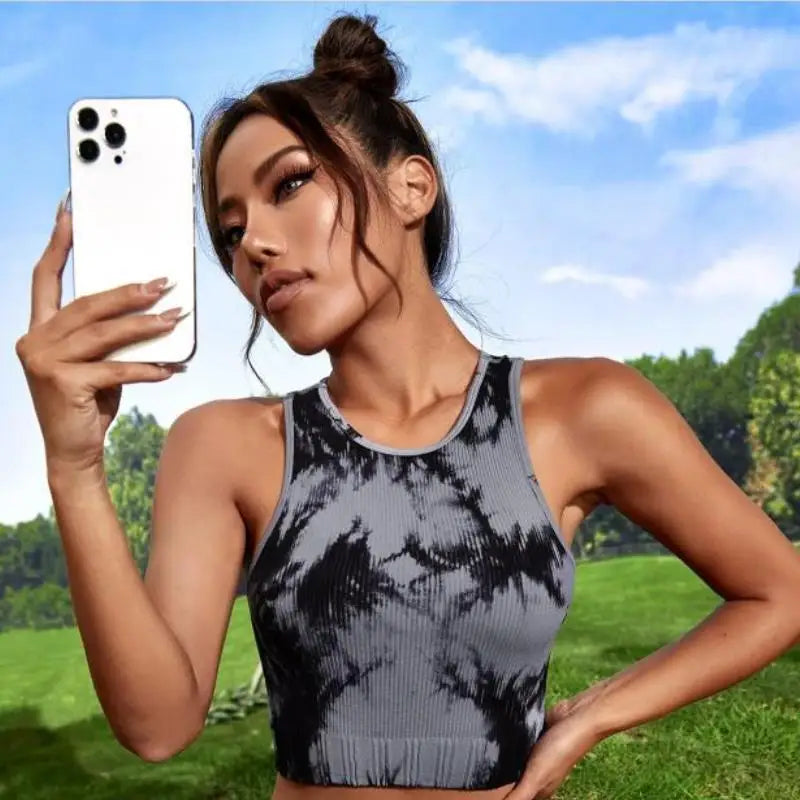 Women's Tie Dye Sleeveless Workout Casual Cropped Tank Top Shirts