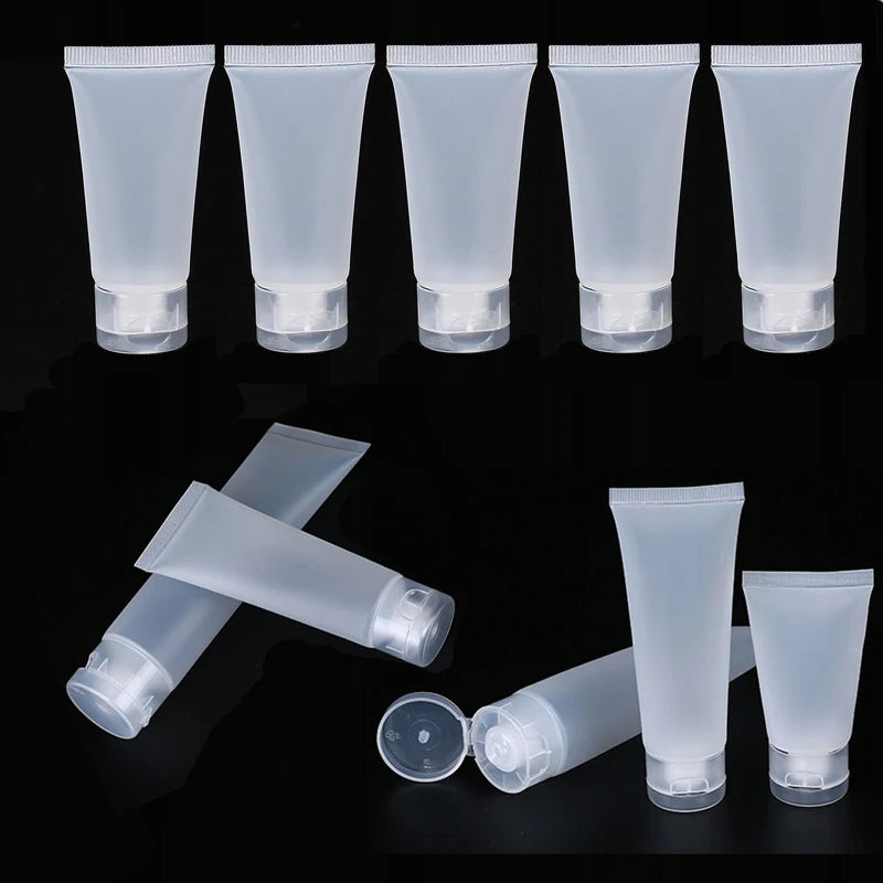 10Pcs 5-100ml Empty Frosted Cosmetic Soft Tubes w/ Flip Lids Matte Clear Plastic Containers Lotion Bottles For Hand Cream Makeup