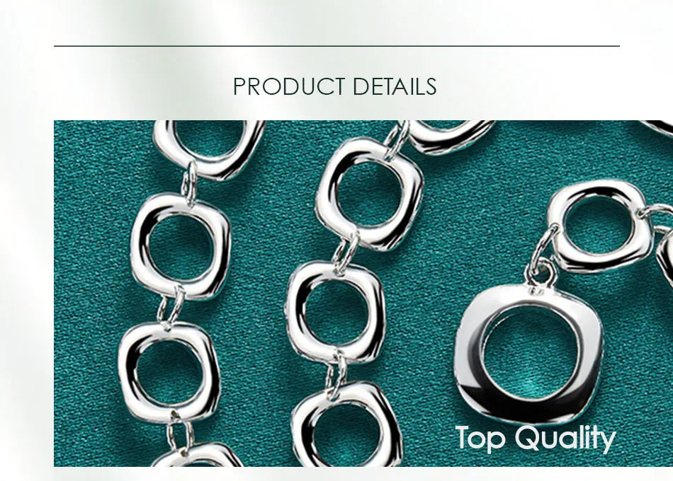 DOTEFFIL 925 Sterling Silver Square Round Chain Necklace For Women Man Charm Wedding Engagement Party Fashion Jewelry