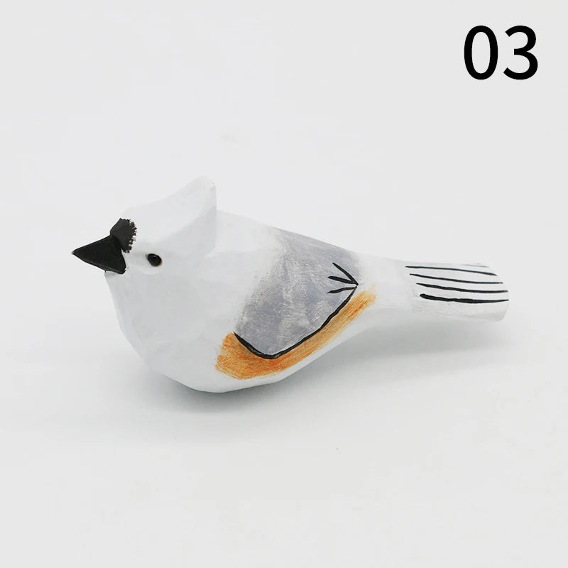 Cute Wooden Bird Figurine Ornaments Painted Hand Carved Wood Birds Statue Carving Animals Miniature Crafts Table Decorate Gifts