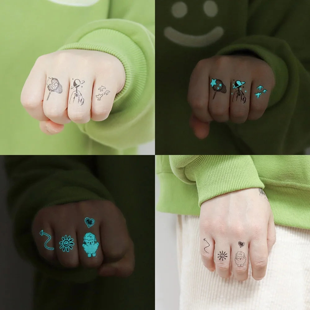 Blue Luminous Tattoo Sticker Deer Glowing Snake Waterproof Temporary Tatoo Camping Glow Fake Tatto Body Art Women Men Club Party