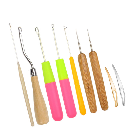 9 Pcs Bent Latch Hook Set Crochet Needle Dreadlocks Tool Knitting Crochet Hooks Hair Extensions Tool for Braiding