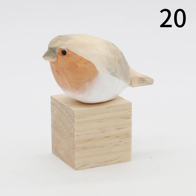 Cute Wooden Bird Figurine Ornaments Painted Hand Carved Wood Birds Statue Carving Animals Miniature Crafts Table Decorate Gifts