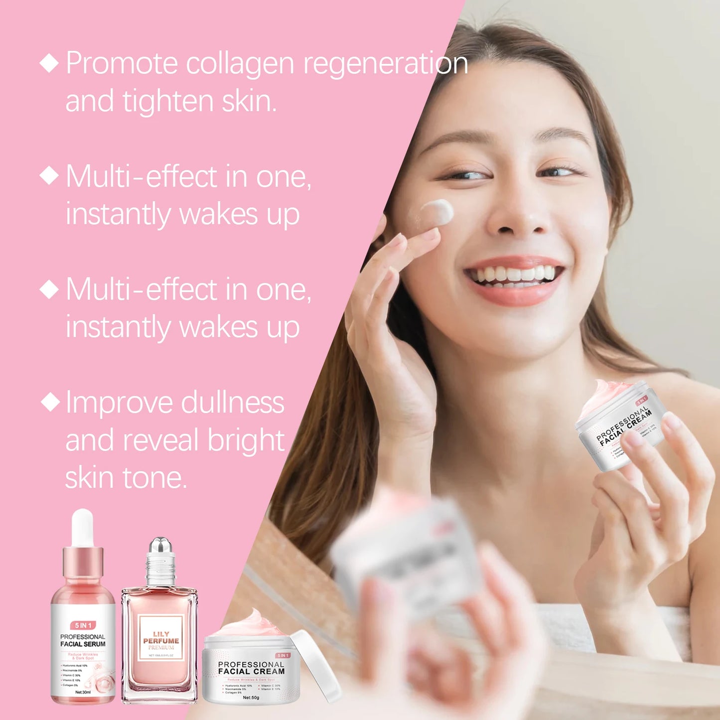 Pink Romantic Joyful Skincare Gift Box Improve Face Dullness Moisturize Firming Brighten Skin Fragrance Gift Box Set For Wome