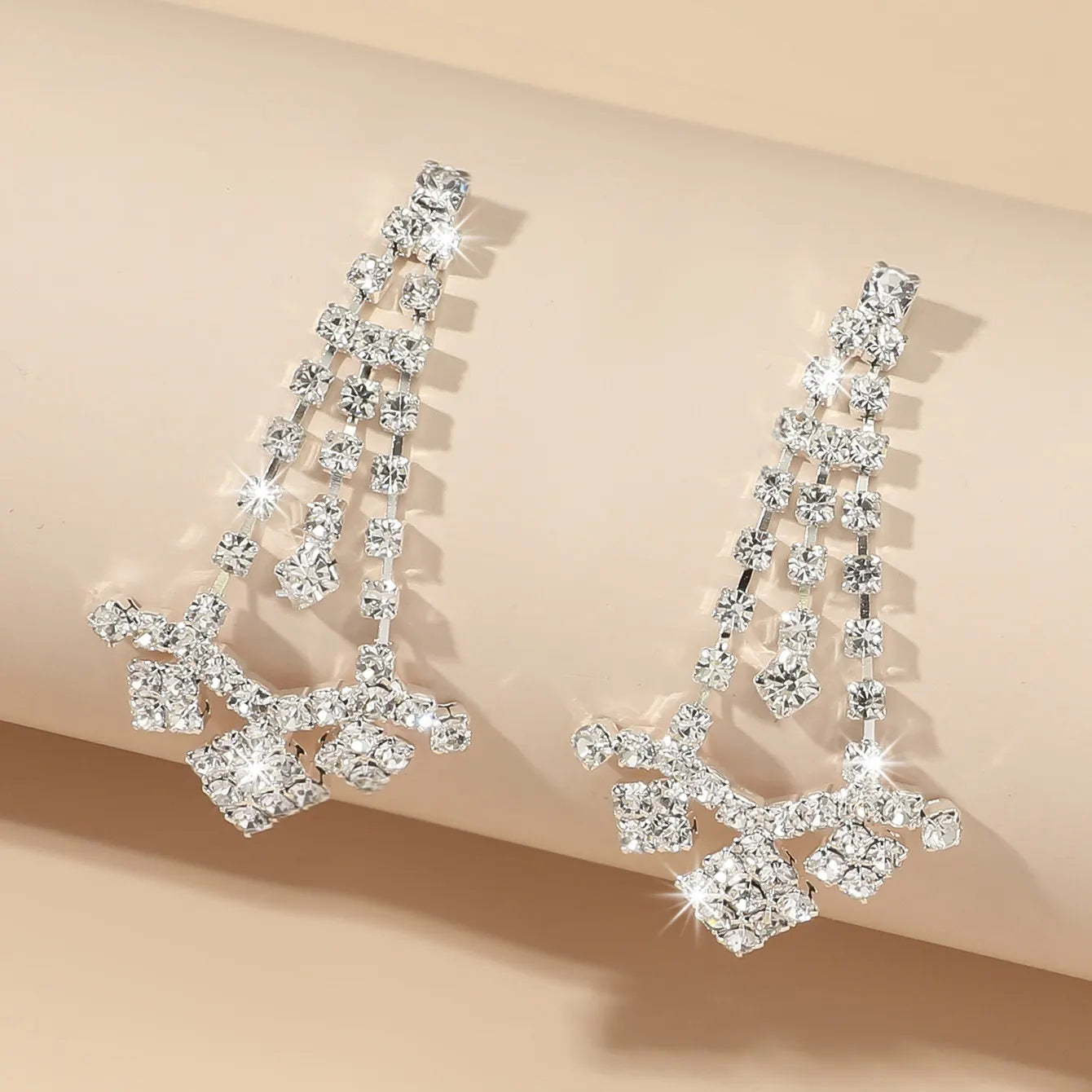 Shiny Multicolored Crystal Long Drop Earrings For Women Brides Classic Geometry Square Dangle Earring Wedding Party Jewelry Gift