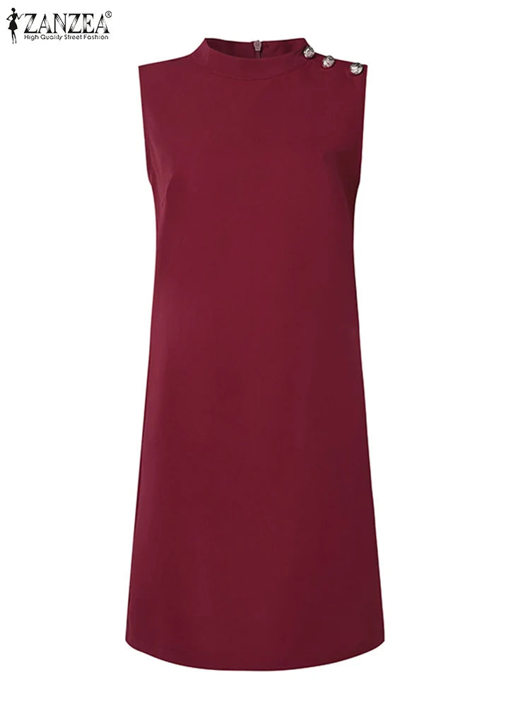2024 ZANZEA Office OL Sundress Fashion Summer Dress Women Sleeveless O-Neck Party Vestidos Solid Tanks Robe Elegant Work Dress