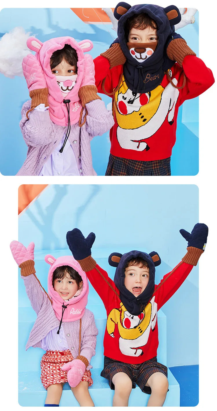Lemonkid Kids Cartoon Animal Masked Hat Children Autumn Winter Warm Caps Child Girls Beanie Hats Boys Cycling Windproof Cap