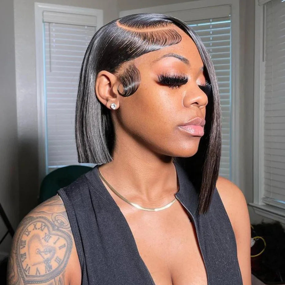 Raw Hair Vietnamese 250 Density 100 Human Hair Lace Frontal Wigs Straight Natural Black 13x6 Bob Wig Lace Front Human Hair Wigs