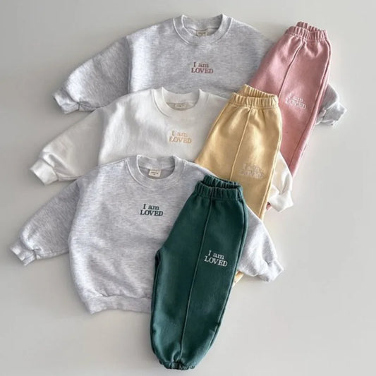 Baby Boy Girls Spring Sports Suit Kids Clothes Sets Letter Print Sweatshirt +sweatpants Children Autumn Cotton Casual Sportswear