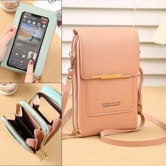 Women Fashion Touch Screen Lock Cell Phone Bag Women's Mobile Phone Card Holder Crossbody Shoulder Bag Money Pockets Small Bags