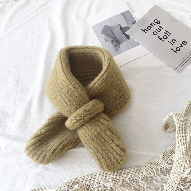 Simple Fashion Baby Scarf Candy Color Woolen Knitted Scarves For Girls Boys Winter Warm Kids Cross Neckerchief