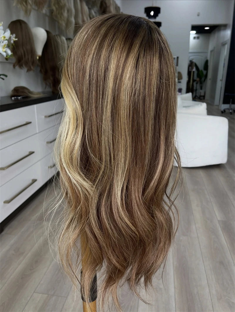 16 Inch Ombre Brown Blonde Lace Front Wig High Quality Synthetic Lace Front Wig Cosplay Daily Party Use Ready to Wear Wave Bob