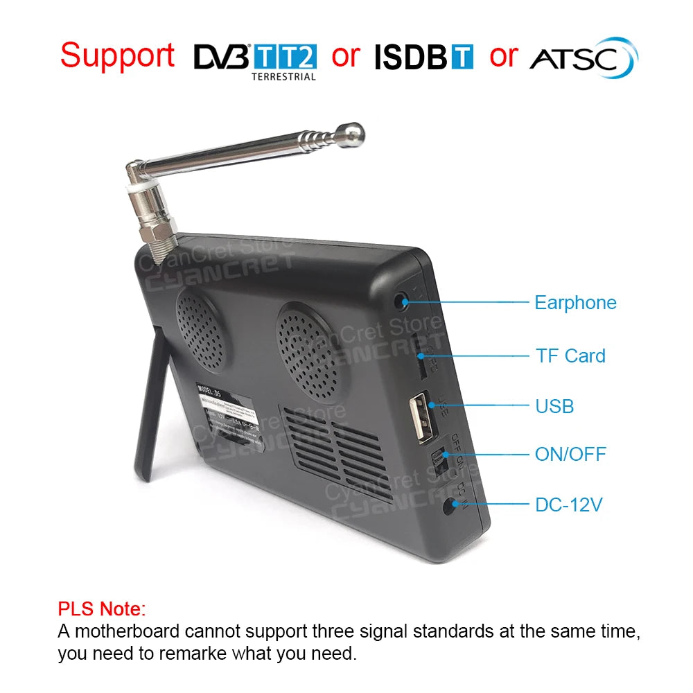 2025 Pocket TV D5 5 Inch DVB-T2 ATSC ISDB-T TDT Digital and Analog Mini Small Car Television Portable TV Support USB TF AC3