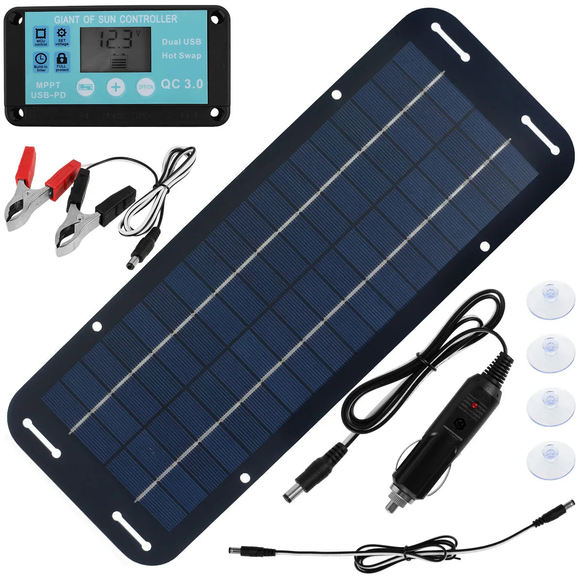Solar Panel Kit 12V 30W IP65 Waterproof Solar Trickle Charger Portable Monocrystalline Solar Powered Battery Charger with