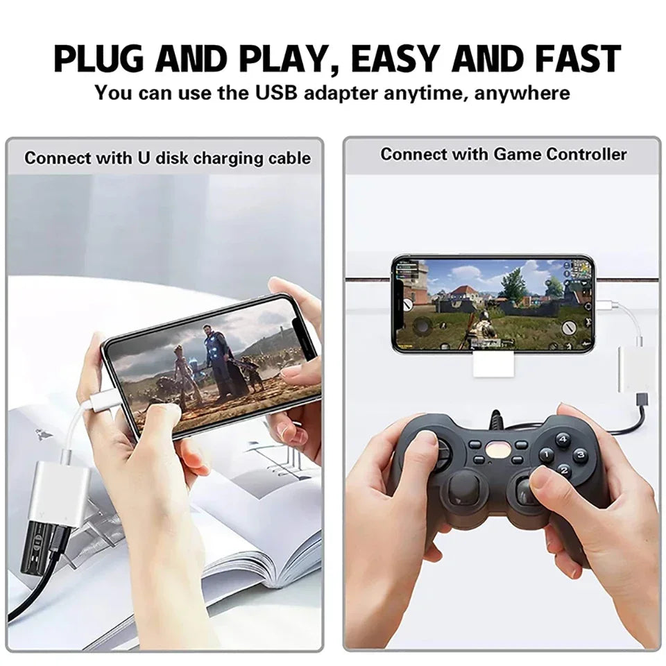 OTG Adapter For iPhone 16 15 14 13 12 Pro Max XR 8 Plus 8 Pin To USB Cable 3.0 Converter For Mouse Keyboard Camera Card Reader