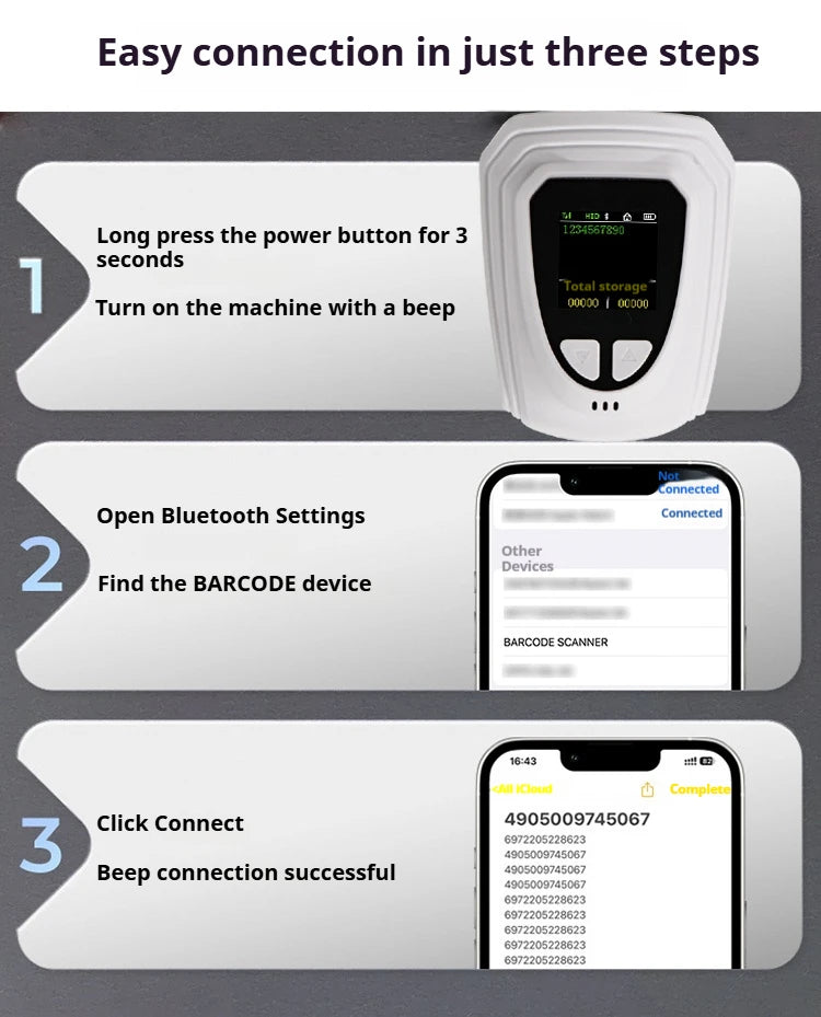 Wireless Handheld 2D Bluetooth Barcode Scanner PDF417 Data Matrix QR Code Reader with LCD Screen Display Image Logistic Reader