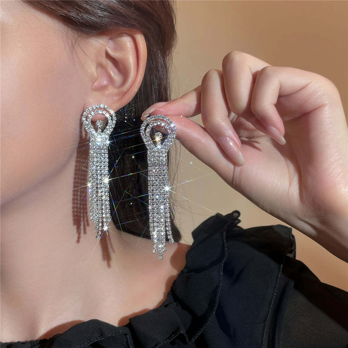 Shiny Multicolored Crystal Long Drop Earrings For Women Brides Classic Geometry Square Dangle Earring Wedding Party Jewelry Gift