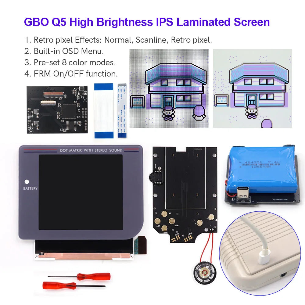 Rechargeable Pre-laminated HD Q5 3.1 inches Larger Display IPS RIPS Screen OSD FRM For GBO DMG LCD Kits Housing Shell Speaker