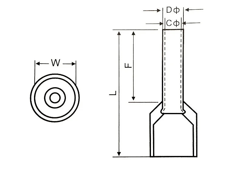 100PCS 2x(0.5mm²~16mm²) Dual Wires Copper Insulated Ferrules Cord End Crimp Terminal Electrical Cable Lug TE2508 AWG 2X(#22-#6)