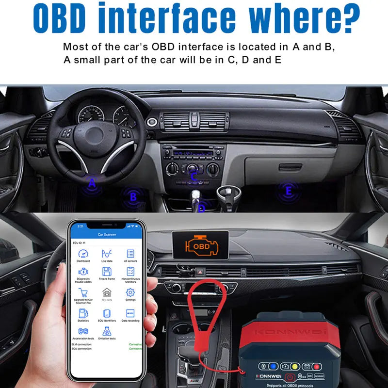 Konnwei Bluetooth 5.0 ELM327 V1.5 OBD2 Scanner KW906 OBDII Auto Diagnostic-Tools ELM 327 V 1.5 OBD 2 Car Code Readers Scan Tools