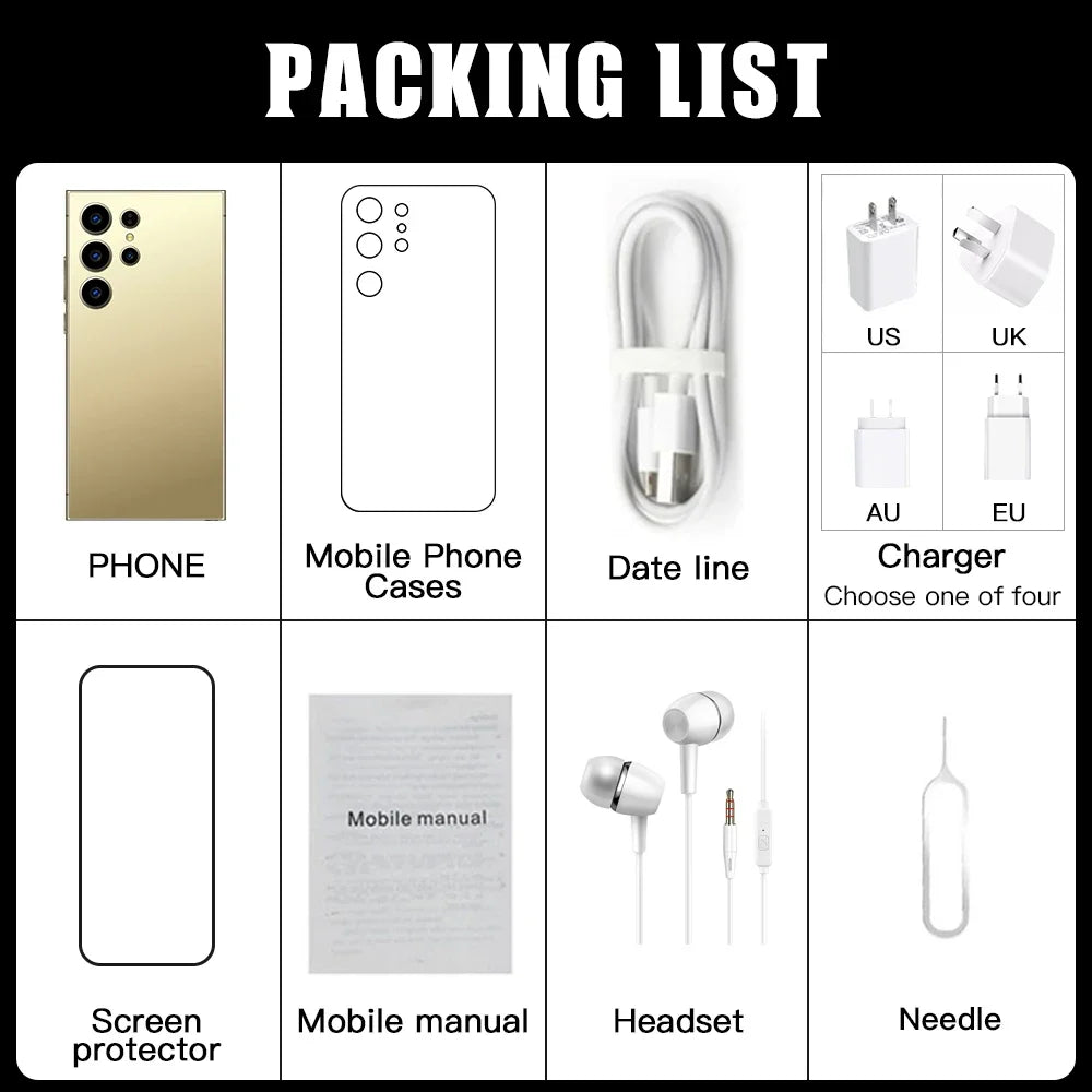 2025New S24 Ultra 7.3HD Cellphones Global Version 4G 5G Original Smartphone Dual SIM Android 14 Cell Phone 8000mAh Mobile Phones