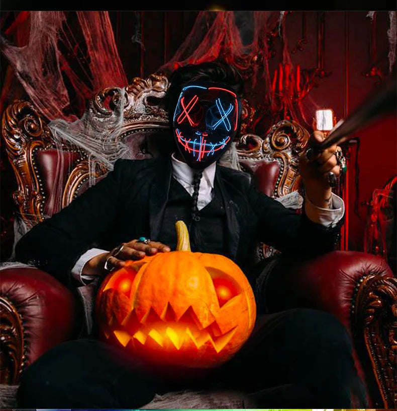 LED Dual Color Glowing Masks Halloween Letter V Horror Mask Role-Playing Carnival Cold Light Mask