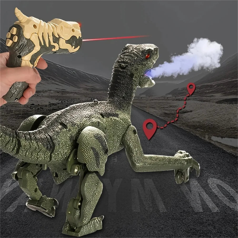 Remote Control Dinosaur Toys Kids RC Electric Walking Jurassic Dinosaur Simulation Velociraptor Toy With LED Light and Roaring
