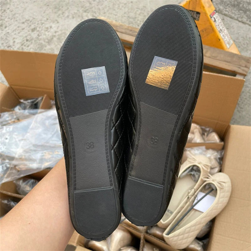 Elegant Bowknot Ballerina Women's Flat Round Toe Comfort Slip-On Ladies Loafers Leather Single Mules Shoes